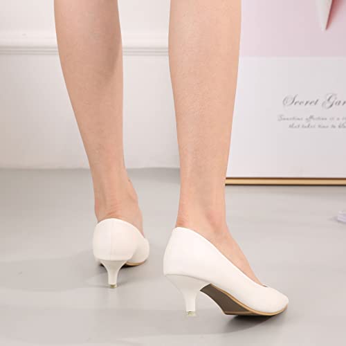 Image of Women's Low Kitten Heel Pumps Classic Fashion Dress Pumps Simple Heeled Shoes for Office Work
