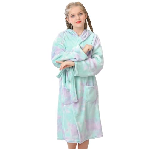 Image of V.&GRIN Girls Fleece Hooded Robe, Soft Unicorn Bathrobe for Kids 5-14 Years