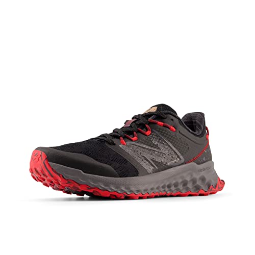 New Balance Tênis de corrida masculino Fresh Foam Garoe V1 Trail, Preto/vermelho verdadeiro/ímã, 9.5
