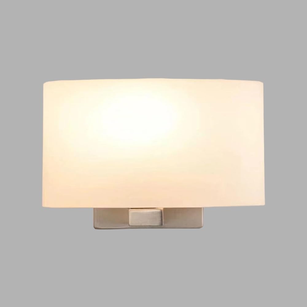 SXECAEPS Glass Wall Mount Light Modern Sconce Lighting Fixture, Metal Hardwired Lamp with White Shade, E27 Bedroom Headboard Lights, Living Room Hallway Decor Sconces(Nickel)