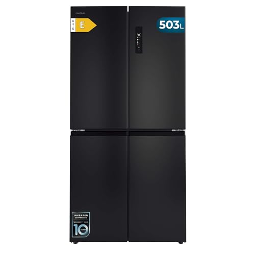 Cecotec Frigorífico 4 Puertas Dark Total No Frost Bolero CoolMarket 4D 503 Dark E, 503 Litros, Alto 177,5 cm y 85,3 cm Ancho, MetalFlexCooling, Compresor Inverter, Cajón Temperatura y Humedad Variable