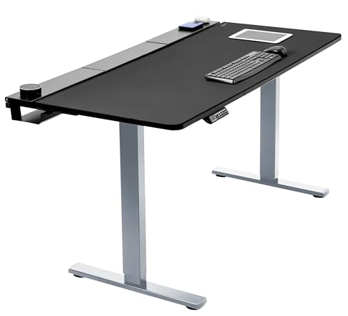 Image of VIVO Black 60 x 30 in Standing Desk, DESK-KIT-1G6-P3B | Electric, Holds 220 lbs, Sit Stand, Height Adjustable, Cable Tray, Full-Size Mouse Pad, Office Furniture, Gray Frame
