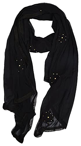 Image of YOUTHQUAKE Flower Embroidered Diamond Work Chiffon Dupatta for Womens & Girls With 4 Side Lace