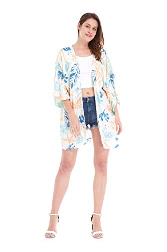 Matchable Couple Hawaiian Luau Shirt or Kimono in Sandy Beach White2
