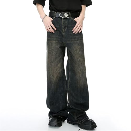 Men's Jeans Retro Washed Straight Denim Trousers Wide Leg Pants3