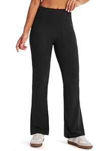 Libin Damen Flared Leggings Hohe Taille Sport Gym Yoga Elastische Leggings Schlaghose Sporthose Yogahose Sportleggins Lang Bootcut Hose mit Taschen 31", Schwarz XXL
