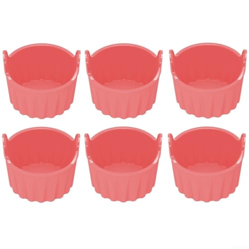 6 moldes para freidoras de aire, tazas de silicona para magdalenas para recetas de huevos y postres (rojo claro)
