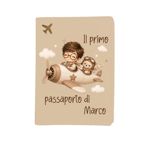 Mr. Gadgets Porta pasaporte personalizado con nombre - Haz que tu viaje en pocos clics sea único, Beige Niño, Taglia Unica, Contemporáneo