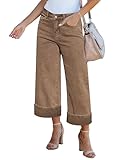 GRAPENT Womens Summer Clothes - Stretch Pants, Cropped Wide Leg Pants, Crop Jeans in Coca Mocha, Sizes 12 & 14