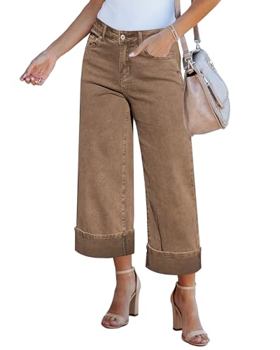 GRAPENT Womens Summer Clothes - Stretch Pants, Cropped Wide Leg