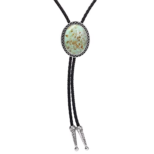 Image of Turquoise Agate Granite BOLO Tie for Men Women Leather Wedding Necklace Western Cowboy Necktie