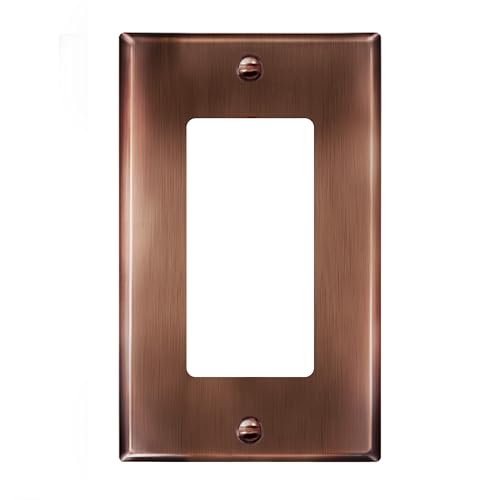 ENERLITES Decorator Switch or Outlet Metal Wall Plate, Stainless Steel Outlet Cover, Corrosion Resistant, Size 1-Gang 4.50" x 2.76", Stainless Steel 201, 7731-AC, Antique Copper