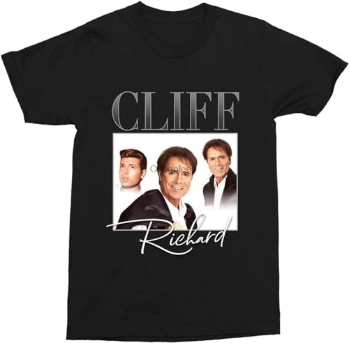Cliff Richard Retro Unisex T-Shirt Graphic Printed Tee Mens Black Shirt L