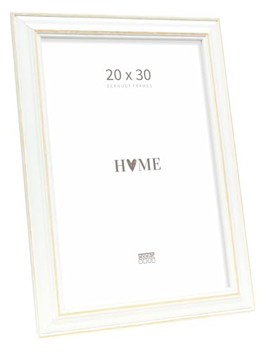 Deknudt Frames - Cadre photo en bois pour photo 20x30cm - blanc avec biseau bois clair - pour accrocher ou poser - pour affiches ou posters - S221H1 20x30