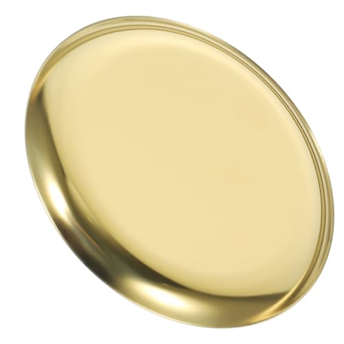 Outanaya Stainless Steel Jewelry Tray Elegant Round Trinket Dish for Rings Necklaces and Accessories Storage Luxurious Gold Finish for Bathroom Vanity Dressing Table