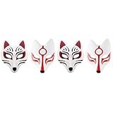PRETYZOOM 4 Pièces Kabuki Visage Renards Accessoires Fêtes Japonaises Halloween Faveur Cadeaux Enfants Hommes Style Mascarade Décoratif Renard-Forme Demi-Couverture Accessoire Cosplay Robe