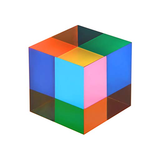 ECBANLI Cube de Couleur CMY, Prisme Cube en Verre Acrylique de 1,6 inch, Jouet de Physique Multicolore et Décor de Bureau, 4cm