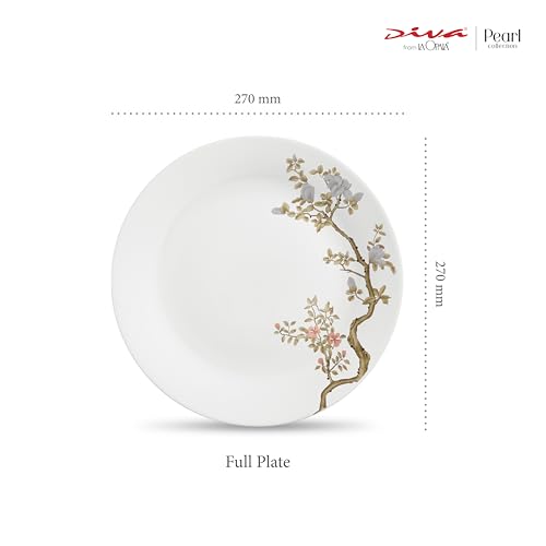 Image of La Opala Diva Pearl Collection Opal Glass Crockery | Full Plate Set of 6 | Zen Garden Design | for Dining & Gifting | Microwave Safe | 100% Vegetarian | Extra Strong | Super Light & White
