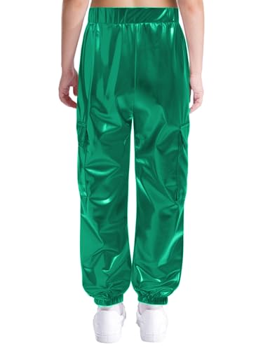 JEATHA Kids Jazz Hip Hop Dance Pants Shiny Metallic Joggers Trousers Sparkly Cargo Sweatpants Holographic Bottoms2