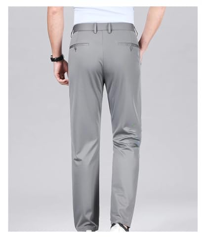Men's High Stretch Summer Pants - Thin Ice Silk Business Elastic Waist Classic Work Office Formal Trousers3