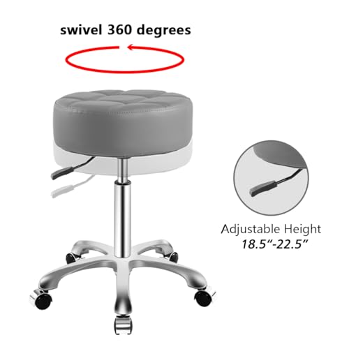 Image of Ainilaily Rolling Stool with Wheels, Thick Cushion Heavy Duty Esthetician Hydraulic Chair Stool for Work Medical Tattoo Salon Office (Grey)