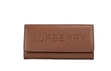  Burberry Porter Tan Grained Leather Embossed Continental Clutch Flap Wallet Brown
