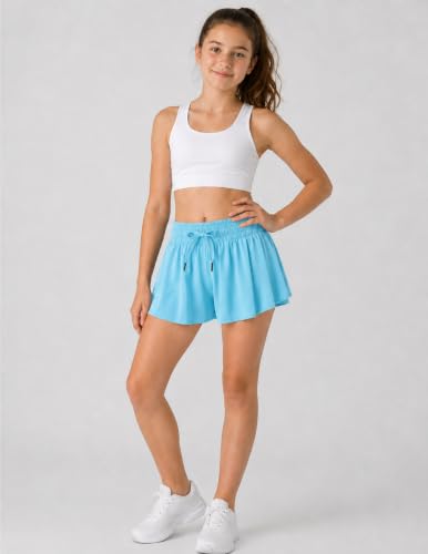 Image of 1 or 3 Pack Girls Flowy Shorts with Spandex Liner & Pocket, 2-in-1 Athletic Butterfly Shorts for Running Dance