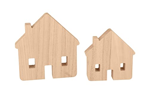 Artemio Décoration en Bois - Maison - 12,5 x 13 cm et 9,5 x 10 cm - 2 pcs