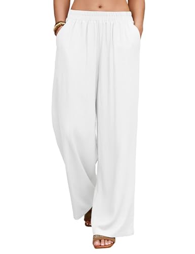 HEEKPEK White Linen Pants Women Wide Leg Summer Flowy Elastic