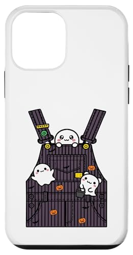 ストライプのオーバーオールのかわいい幽霊 ハロウィーン カワイイパンプキン スマホケース iPhone 12 mini 用
