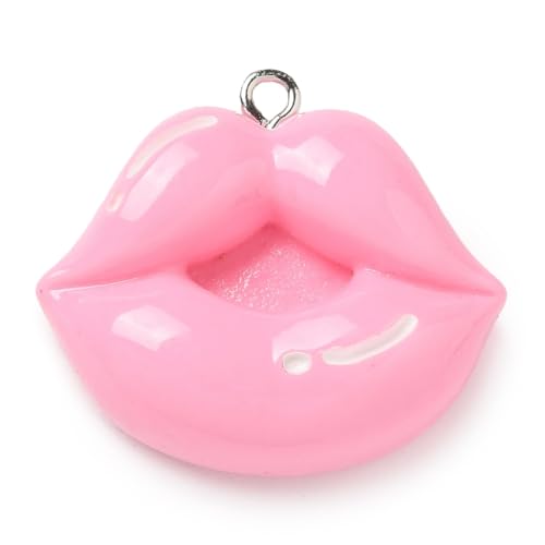 Gelirda 30Pcs Flatback Kiss Lip Dangle Charms Resin Creative Mouth Shaped Pendants Valentine Pink Lip Decorative Charms for Jewelry Crafts Making Supplies