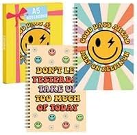 L1rabe Preppy Smile Spiral Notebooks 100th Day of School 2 A5 Happy Face Motivational Hardcover Spiral Notebooks Retro Inspiration Journal College Notepad Birthday Supplies for Students Teachers
