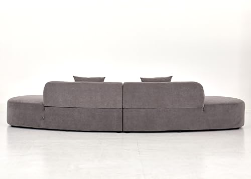 Image of Container Furniture Direct Belmont 132 inch Curved Sofa with Throw Pillows, 6 Seater Luxury Velvet Couch with Half Moon Design and High-Density Foam, Ideal for Modern Living Room, Office & Apartment, Grey