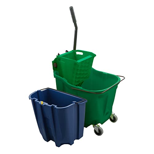 Carlisle Foodservice Products Omnifit 35 Qt Mop Bucket Combo: Side Press Wringer & Soiled Water Insert - Green #TOP3