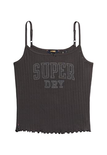 Image of Superdry Women's Athletic Essentials Pointelle Graphic Tank Top, Bison black, 18