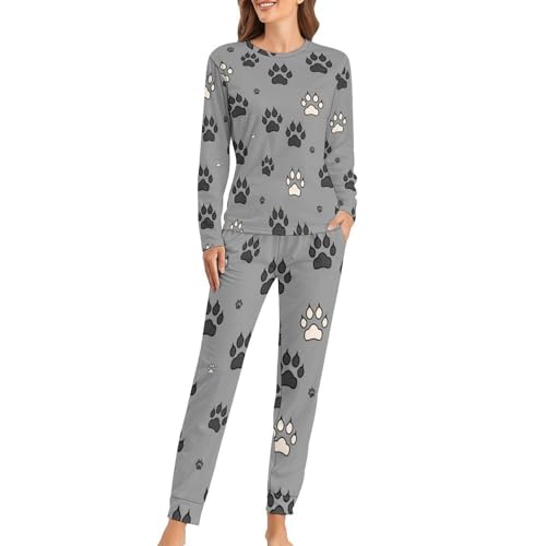 Ensemble de pyjama femme Patte Grise avec t-shirt manches longues et pantalon de nuit