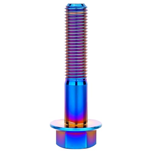 Image of Ti Screws M10 x 20 25 30 35 40 45 50 55 60 65 70 75 80 90 100mm 1.25 Pitch Titanium Flange Hex Bolt Pack of 4 (Burnt Blue, M10x50mm)