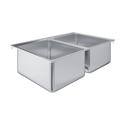 Image of Stainless Steel 2 Compartment Drop-In Sink. Bowl 16 in. x 20 in. x 12 in. No Faucet
