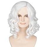 Miss U Hair Female Short Curly Part Side Wig Halloween Party Cosplay Costume Wig (White)