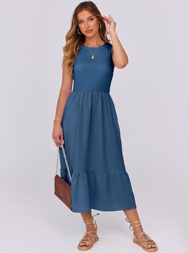 Image of ANRABESS Women Midi Dresses 2026 Summer Casual Sleeveless Sundress High Neck Tank Top Racerback Flowy Beach Dress ＆ Pockets