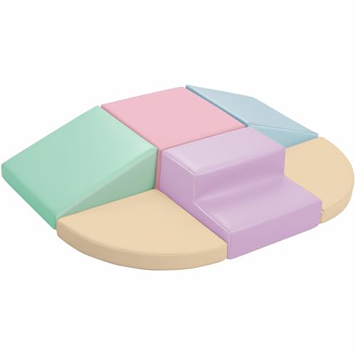 Image of Hoohtoot Foam Climbing Blocks for Toddlers: 6-Piece Soft PU Leather Set - Indoor Climbing and Crawling Toys - Baby Play Gym - Kids Learning Play Structure for Preschool