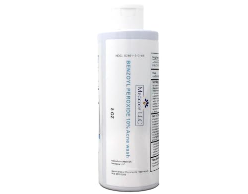 Medcore Benzoyl Peroxide 10% Acne Wash, Maximum Strength Cleansing Wash, Daily Facial and Body Cleanser, 8 Oz