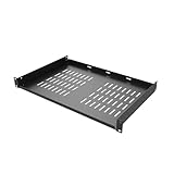QiaoYoubang 1U Universal Rack Shelf Steel, 12' Vented Cantilever Rack Tray for 19” Network Equipment Shelf Mounting, Black (12 inch)
