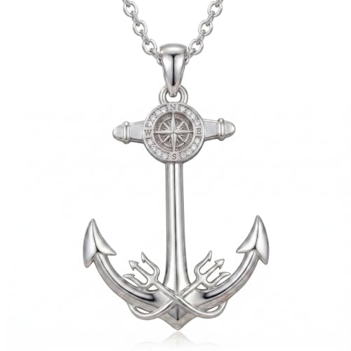 Collier argent 925 pendentif ancre diamant cultivé femme