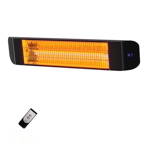 1500W Infrared Patio Heater, 2 Levels (900W/1500W), Wall Mounted Electric Outdoor Heater with Remote, CSA Certified, IP65, Overheat/Tip-Over Protection for Garage & Backyard (Black)