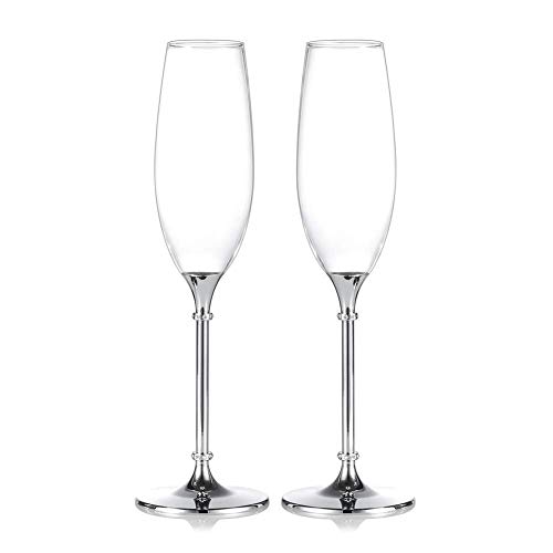 Sziqiqi Boda en Forma de coraz�n de 2 Piezas Creativas de la Boda Champagne Glass El Sistema cristalino de Copas de champ�n Regalo, Plata