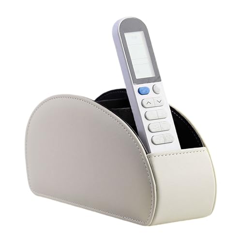 Fernbedienungshalter mit 5 Taschen, PU Leder Desktop Organizer, Multifunktion Fernbedienung Organizer, Große Halterung für Fernbedienungen, Make-Up, Make-up-Pinsel und Büromaterial (Grau)