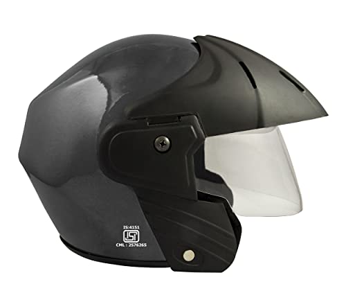 Image of Sage Square Deltz Power (ISI Marked) Open Face Helmet for Men, Women (Grey Glossy) (Medium)
