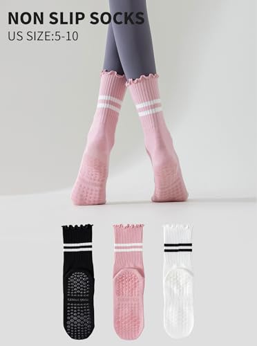 Yawlsow Pilates Socks for Women Cute Ruffle Yoga Socks Frilly Barre Non Skid Athletic Crew Grip Sticky Socks Workout Hospital4