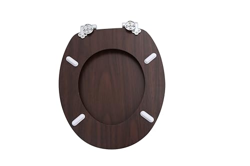 sanicomfort WC Sitz Wood dark, MDF Holzkern, mit Absenkautomatik, Toilettensitz mit Klodecken, Klobrille und Deckel, verchromte Metallscharniere, einfache Montage